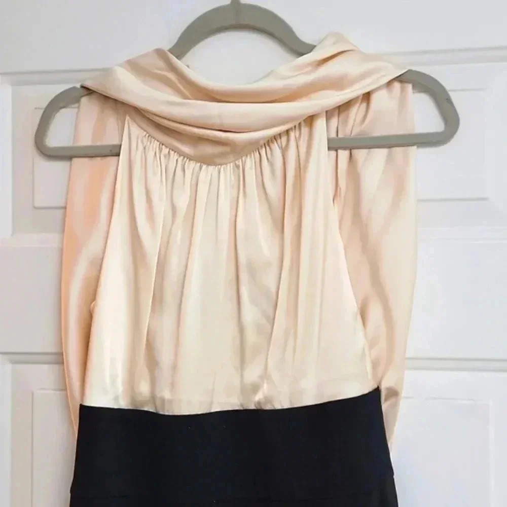 BCBG MAXAZRIA SILK BLACK AND BEIGE COCKTAIL DRESS - Picture 2 of 9